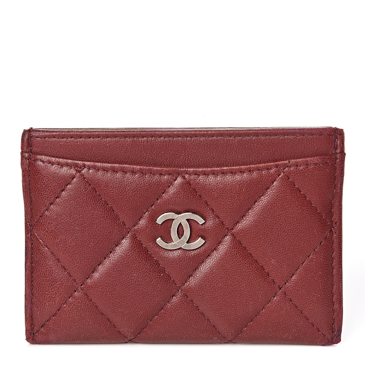 Lambskin Quilted Card Holder Burgundy