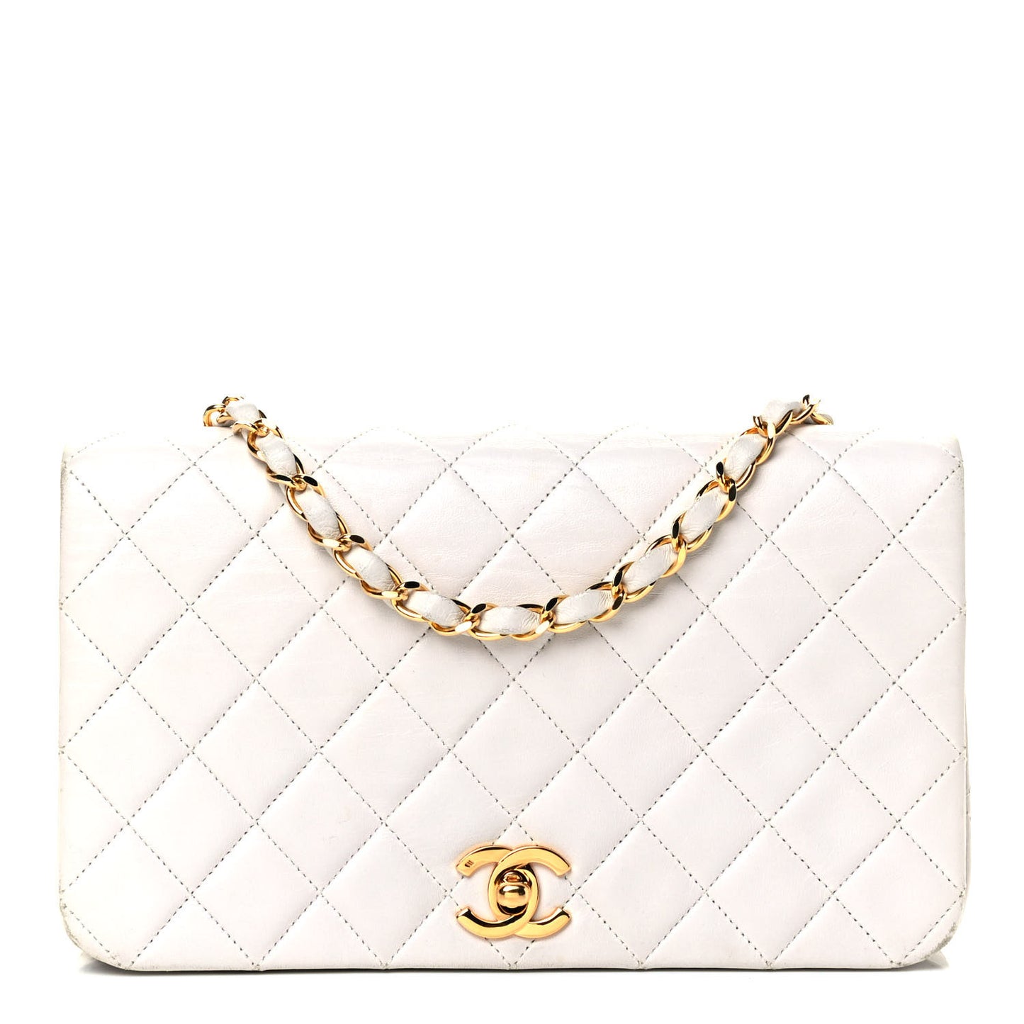 Lambskin Quilted Small Single Flap White