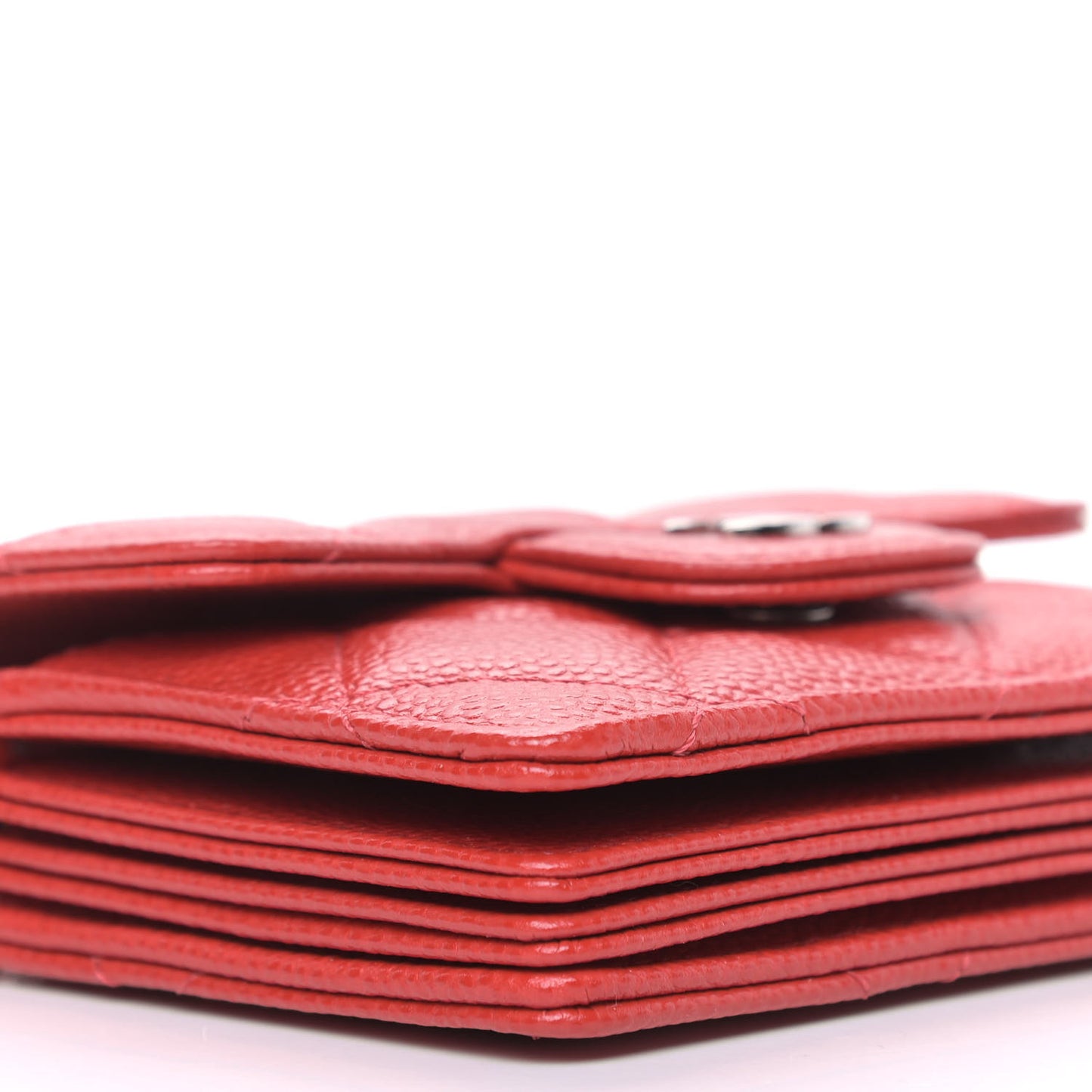 Caviar Quilted Flap Card Holder On Chain Red