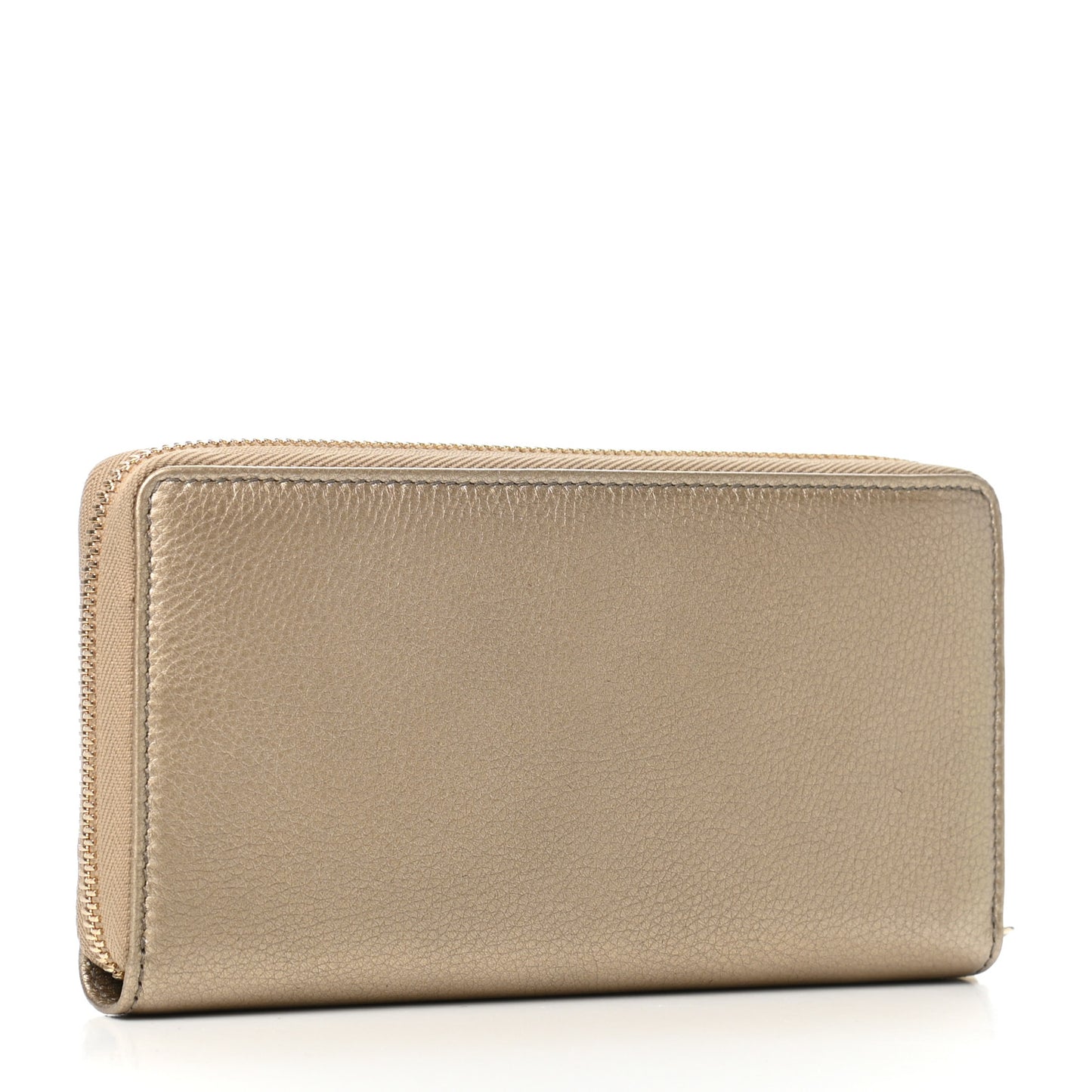 Metallic Pebbled Calfskin Soho Zip Around Wallet Golden Beige