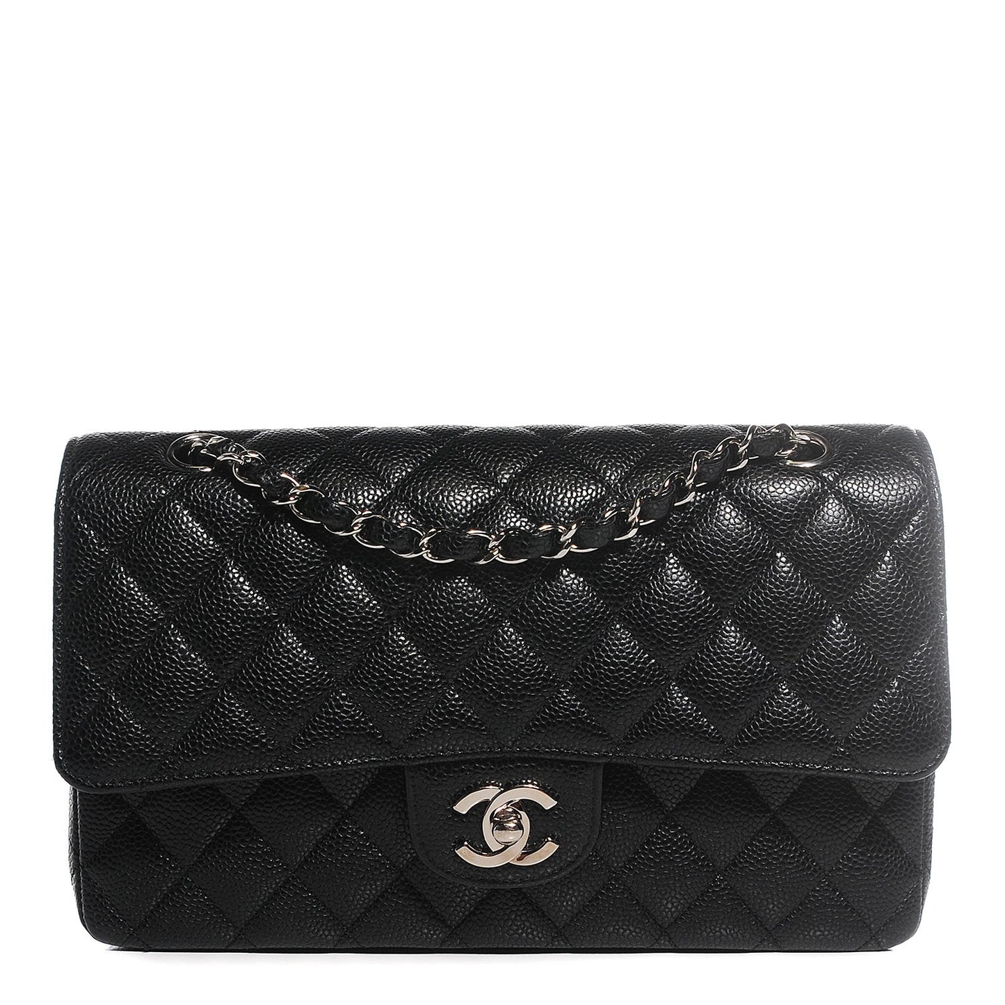 Caviar Quilted Medium Double Flap Black