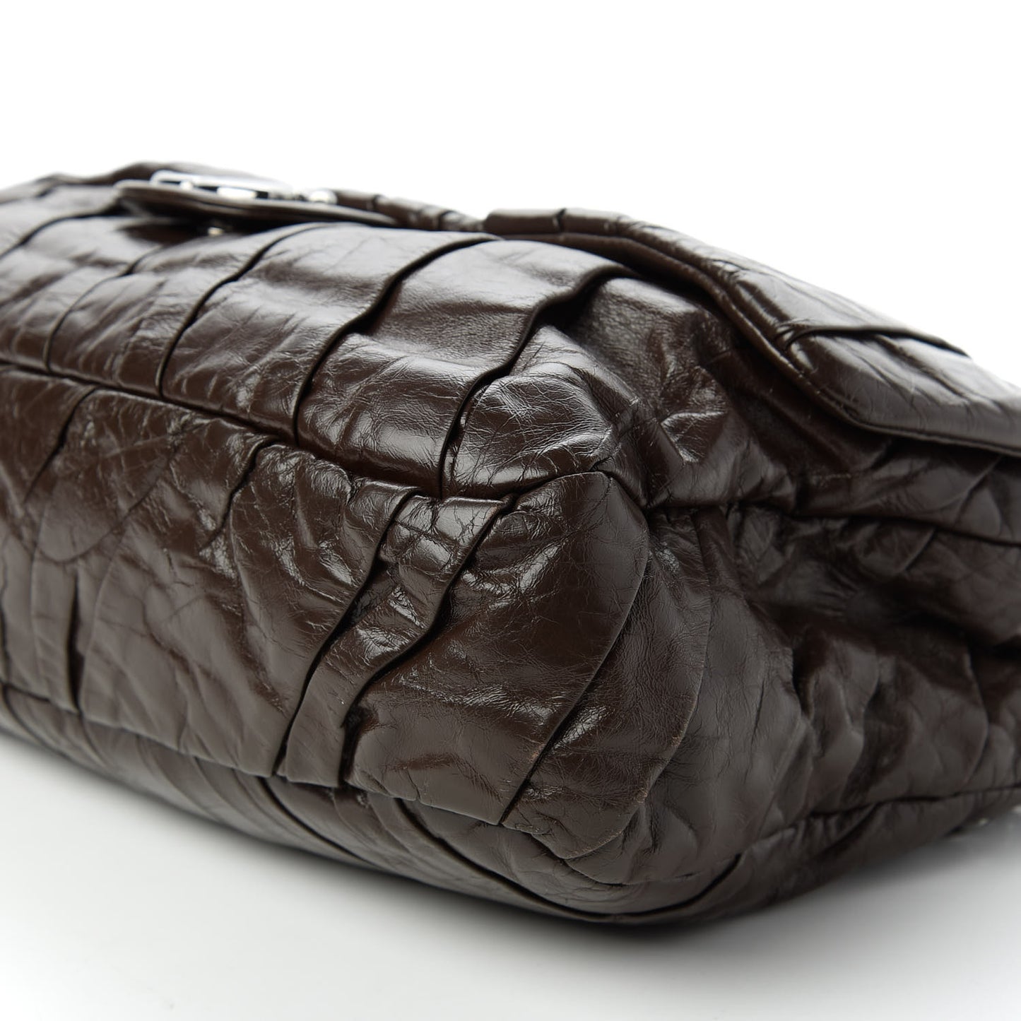 Glazed Calfskin Twisted Maxi Flap Dark Brown