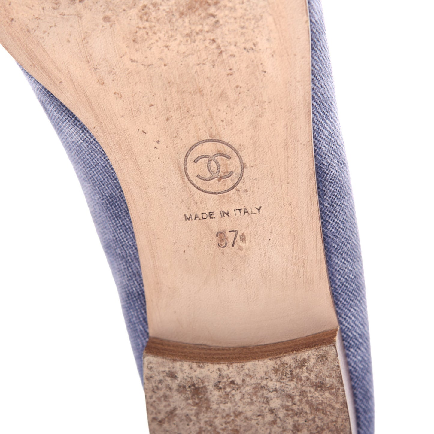 Satin Denim Goatskin CC Cap Toe Ballerina Flats 37 Blue