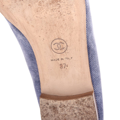 Chanel Satin Denim Goatskin CC Cap Toe Ballerina Flats 37 Blue 9 of 10