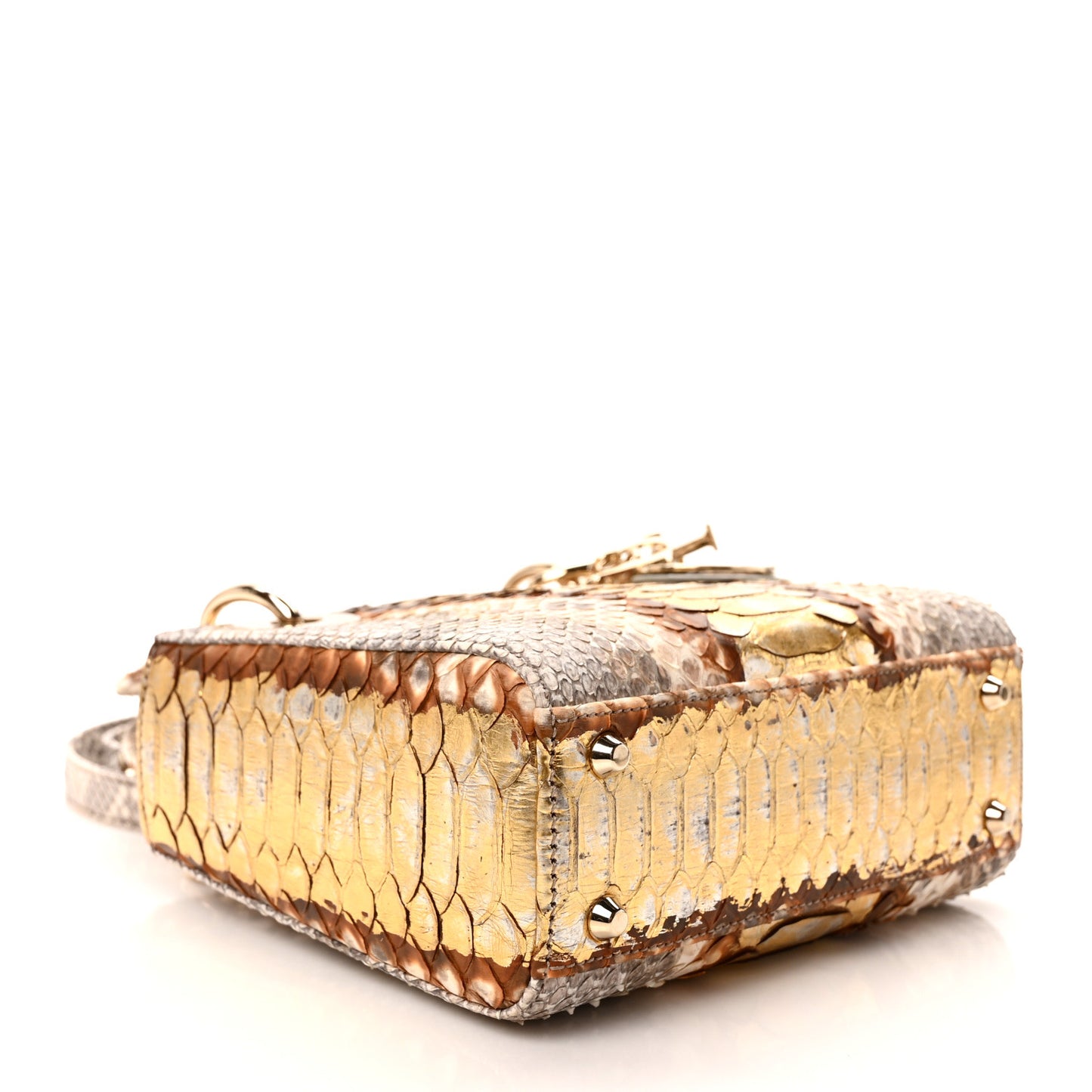 Snakeskin Mini Lady Dior Beige Gold