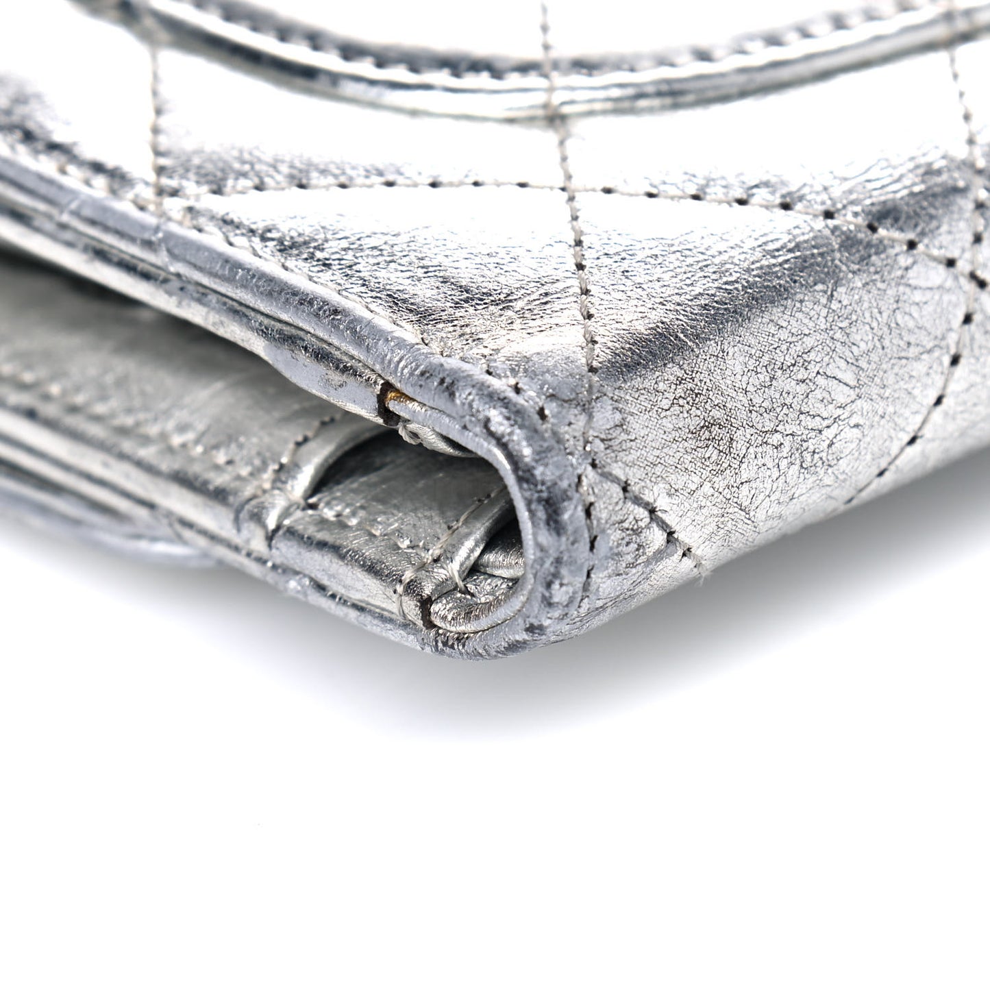 Metallic Aged Calfskin Quilted Reissue Long Flap Wallet Light Silver