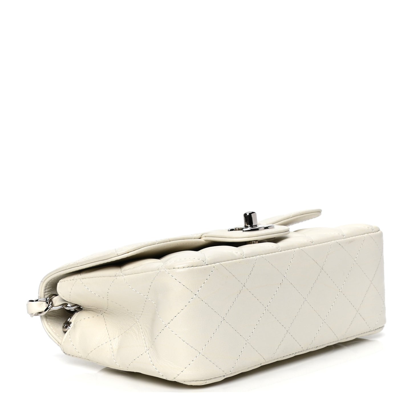 Calfskin Quilted Mini Rectangular Flap White