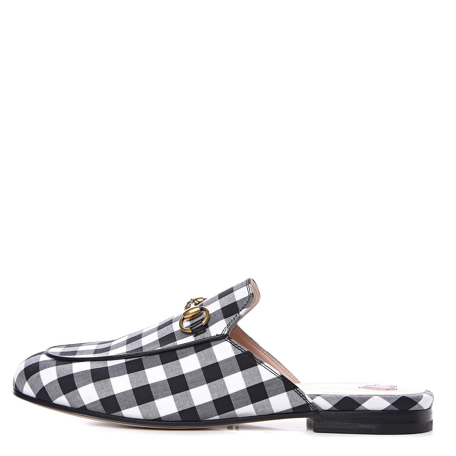 Gucci Cotton Gingham Womens Princetown Slippers 36 White Black 1 of 9