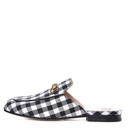 Gucci Cotton Gingham Womens Princetown Slippers 36 White Black 1 of 9