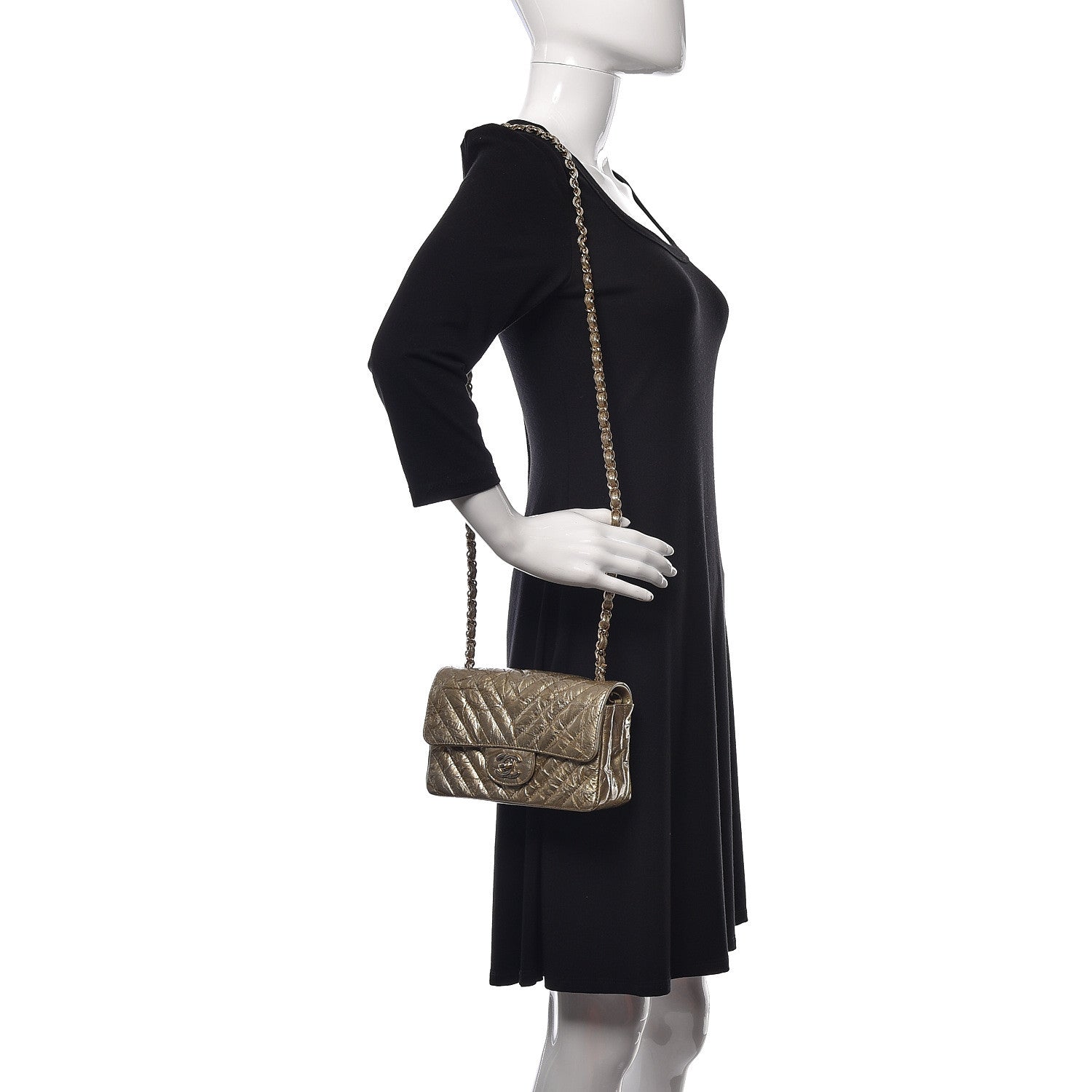 Chanel Patent Metallic Crumpled Calfskin Chevron Quilted Mini Rectangular Flap Gold 2 of 11