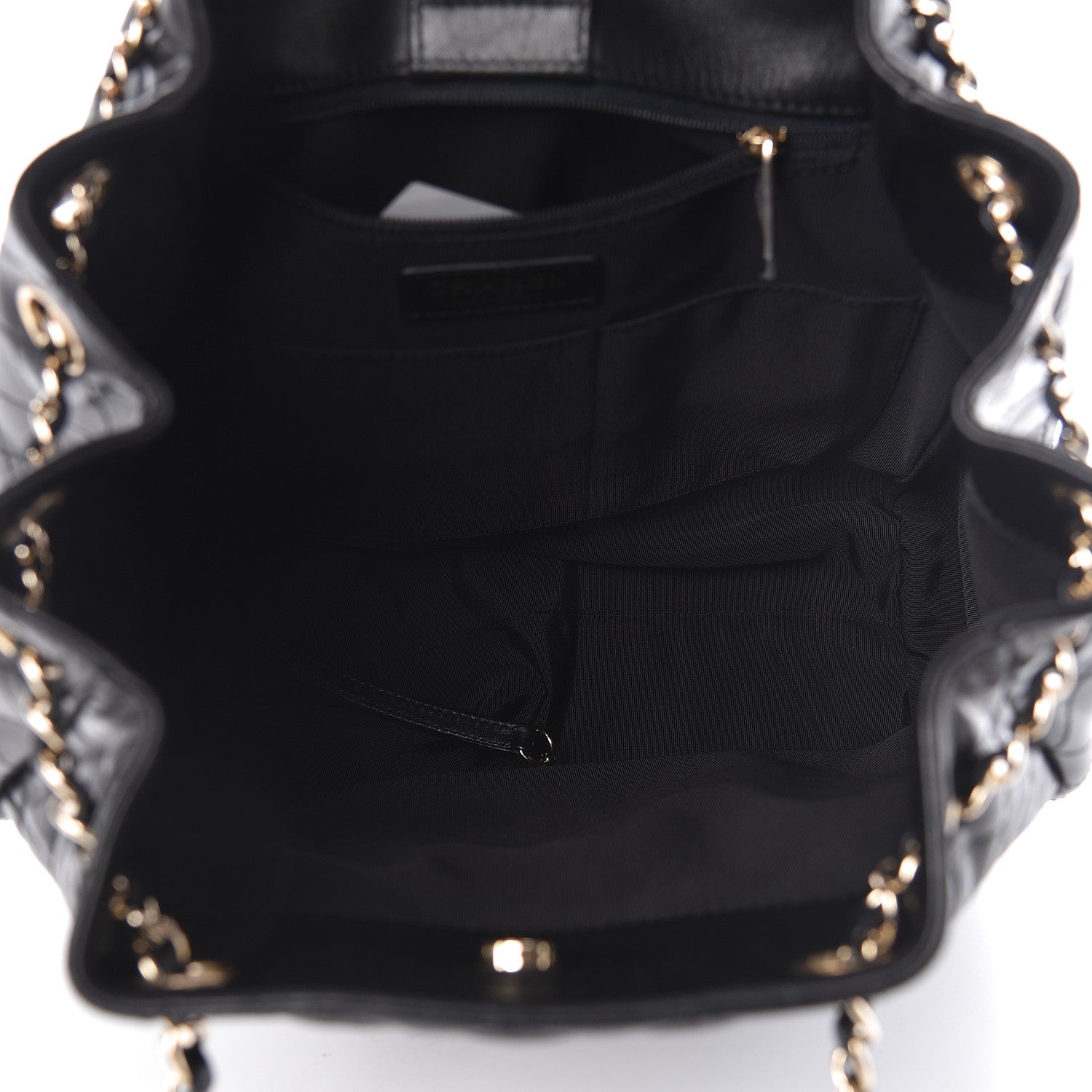 Chanel Lambskin Quilted Large Drawstring Bag Black 7 of 11