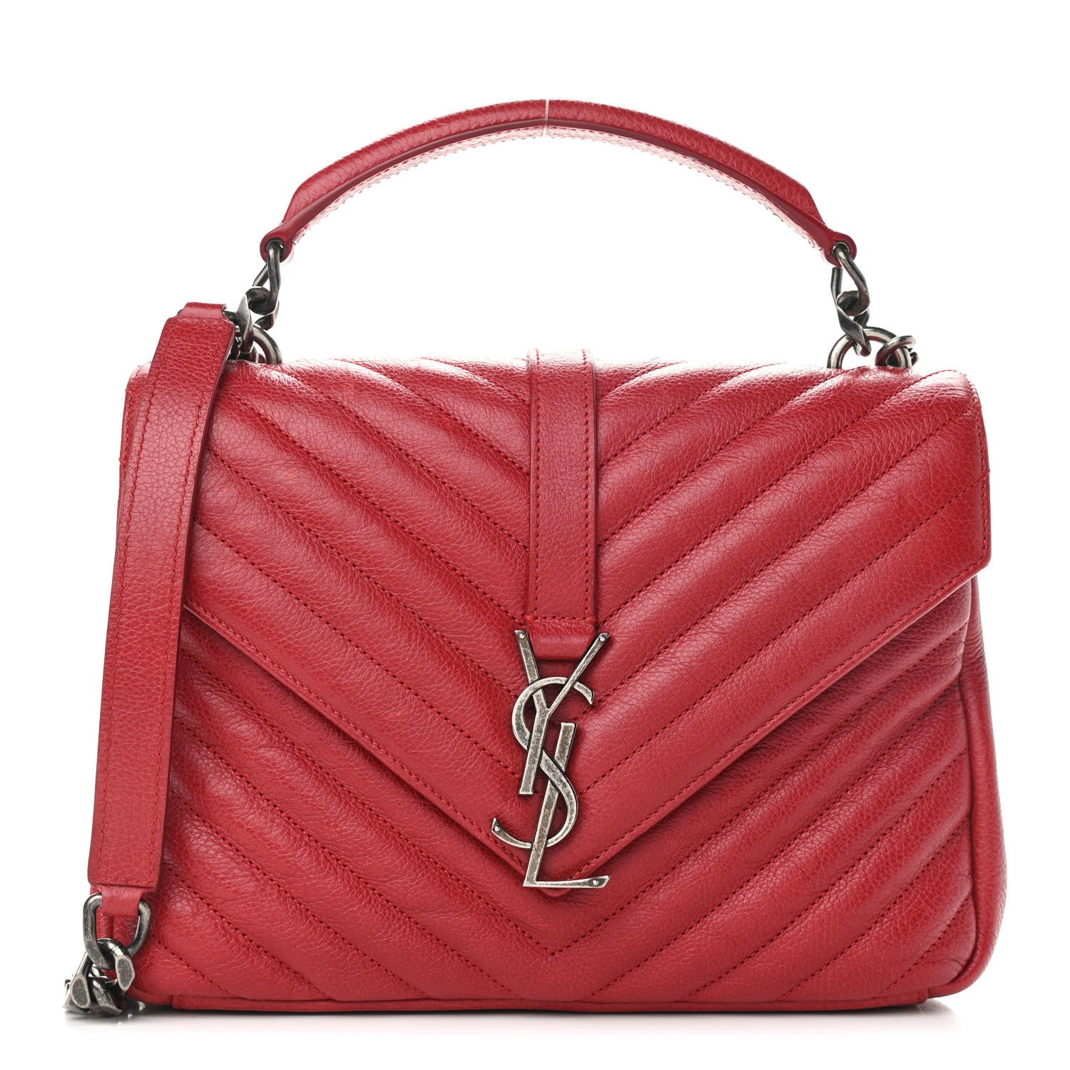 Saint Laurent Sheepskin Matelasse Chevron Monogram Medium College Bag Rouge 1 of 13