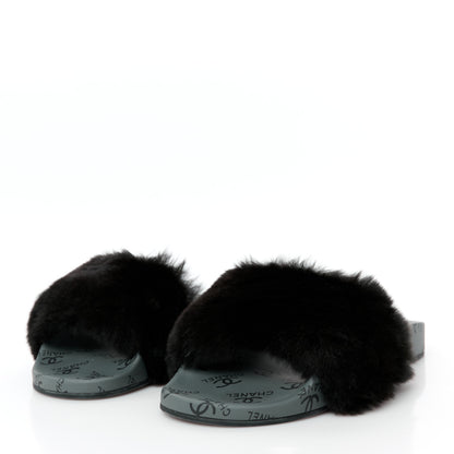 Chanel Orylag Rabbit Fur Mules 38 Black 3 of 9