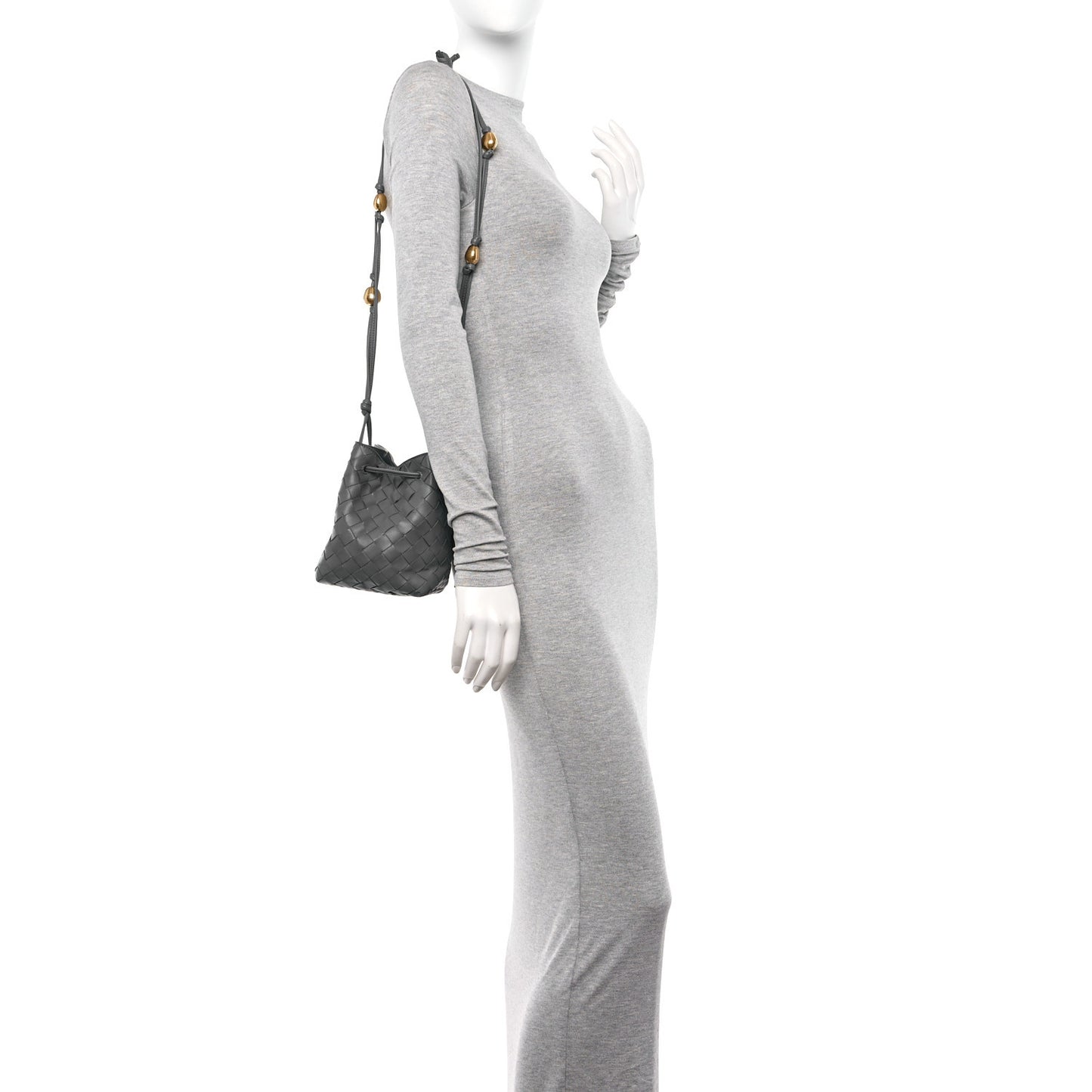 Nappa Intrecciato Small Drawstring Bucket Bag Thunder