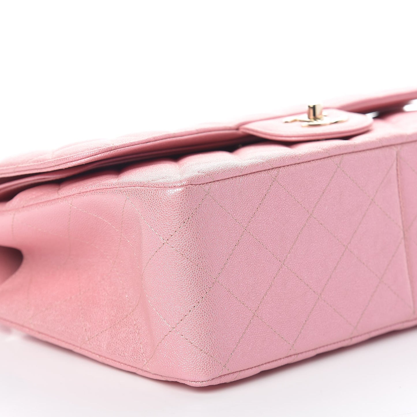Iridescent Caviar Quilted Jumbo Double Flap Rose Pink