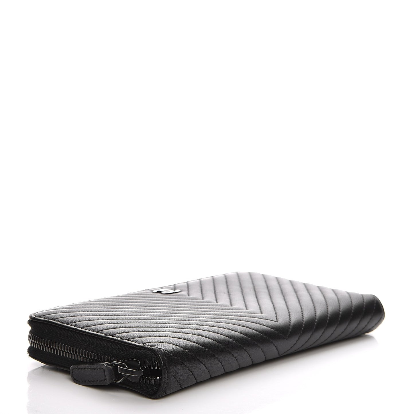 Lambskin Chevron Quilted Zip Around Wallet So Black