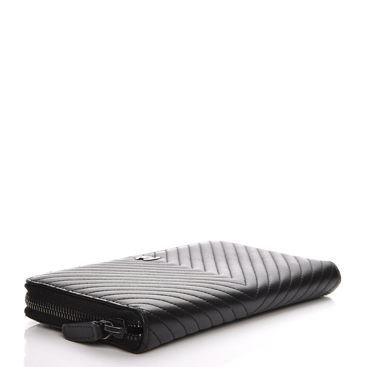 Chanel Lambskin Chevron Quilted Zip Around Wallet So Black 4 of 9