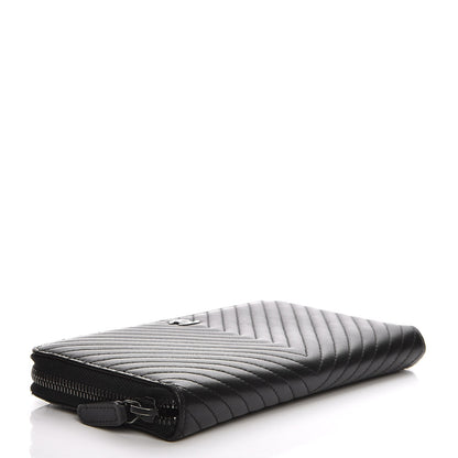 Chanel Lambskin Chevron Quilted Zip Around Wallet So Black 4 of 9