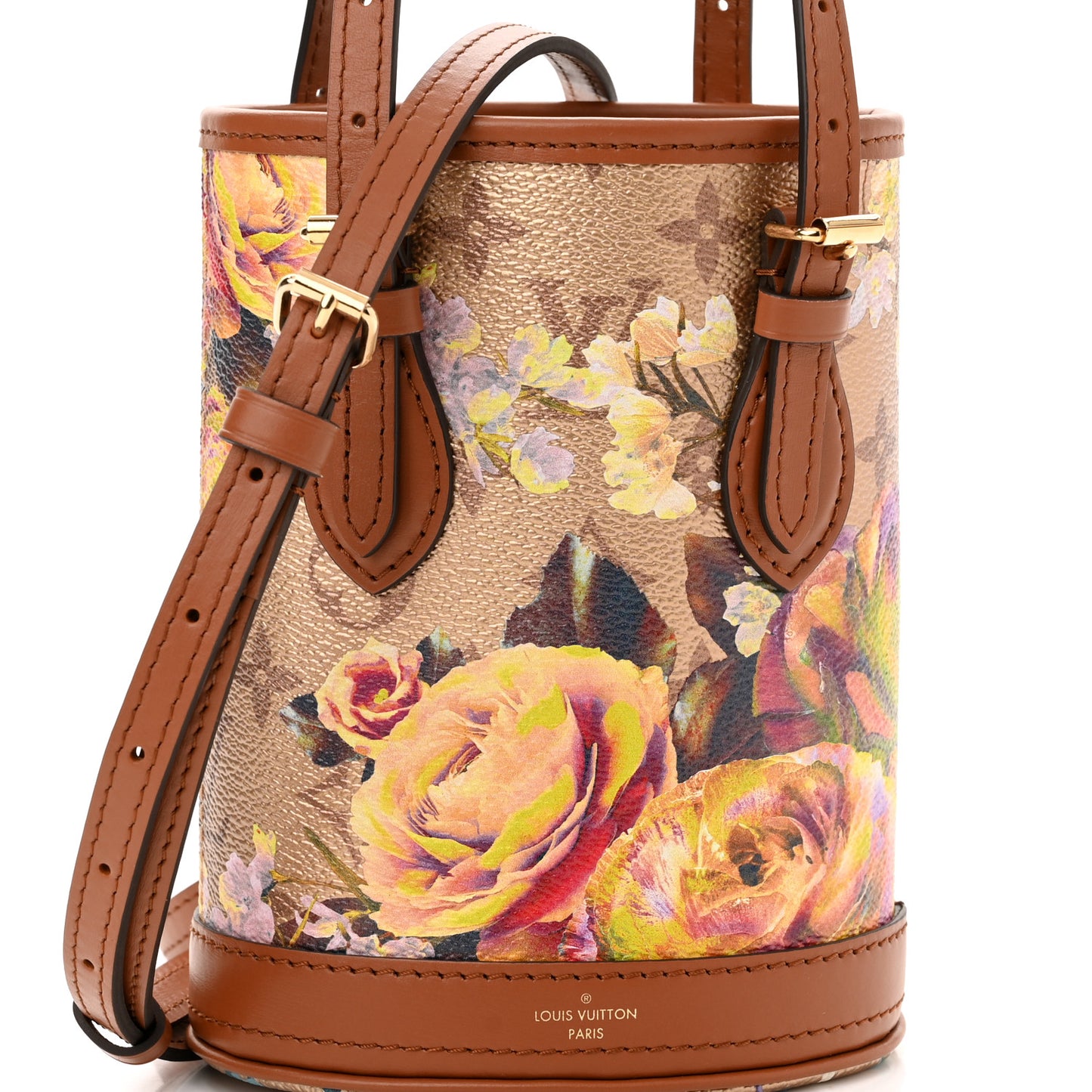 Metallic Monogram LV Garden Nano Bucket Bag Gold
