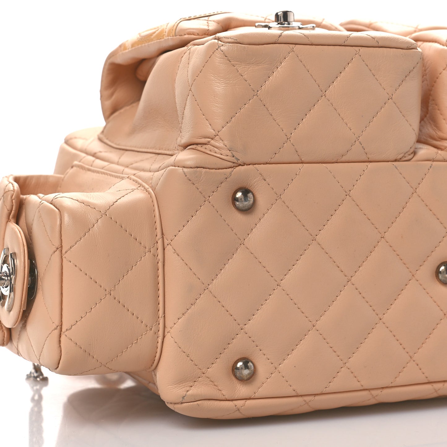 Calfskin Quilted Small Cambon Multipocket Reporter Beige
