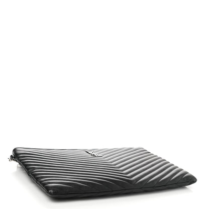 Saint Laurent Calfskin Matelasse Chevron Monogram Document Holder Black 5 of 8