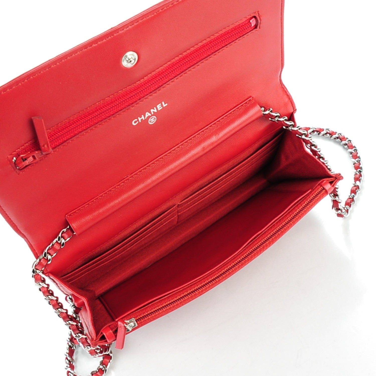Chanel Lambskin Quilted Wallet On Chain WOC Red 5 of 8