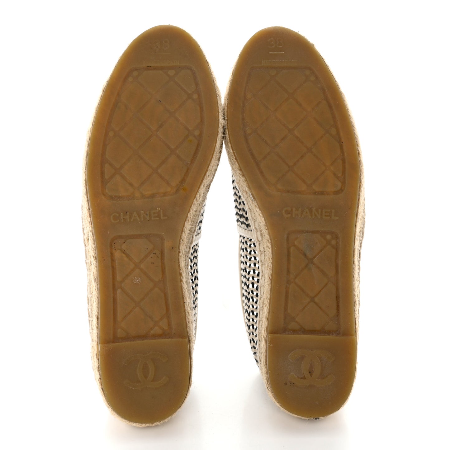 Mesh Grosgrain CC Espadrilles 38 Beige Black