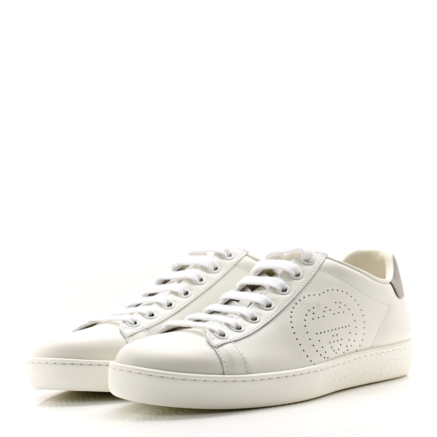 Gucci Calfskin Interlocking G Perforated Womens Ace Sneakers 36.5 White Grey Sky 3 of 10