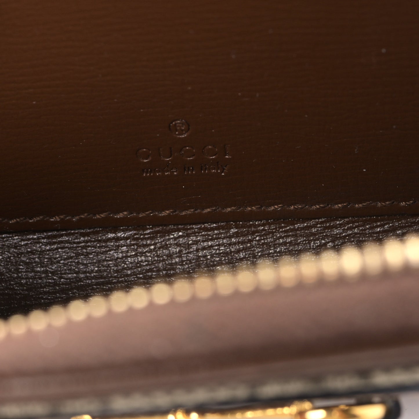 GG Supreme Monogram Azalea Calfskin Horsebit 1955 Zip Around ID Card Case Wallet Beige Ebony Brown Sugar