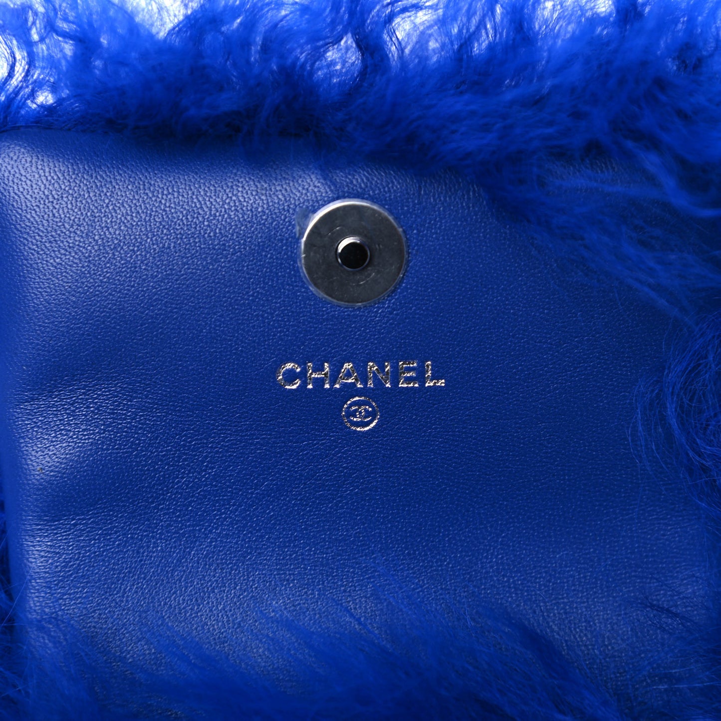 Shearling Lambskin CC Hook Card Holder Blue