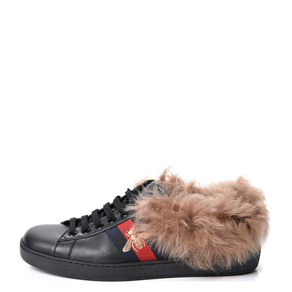 Gucci Calfskin Wool Web Bee Embroidered Mens Ace Sneakers 9 Black 1 of 7