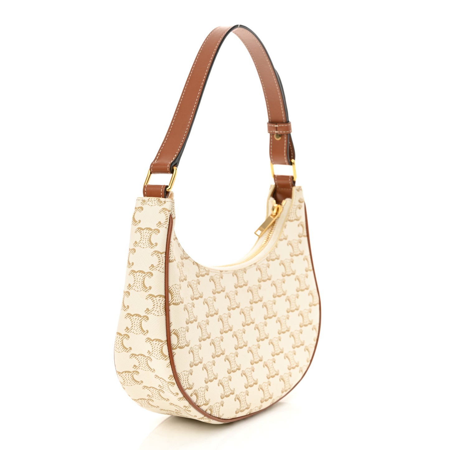 Canvas Calfskin Ava Triomphe Shoulder Bag White