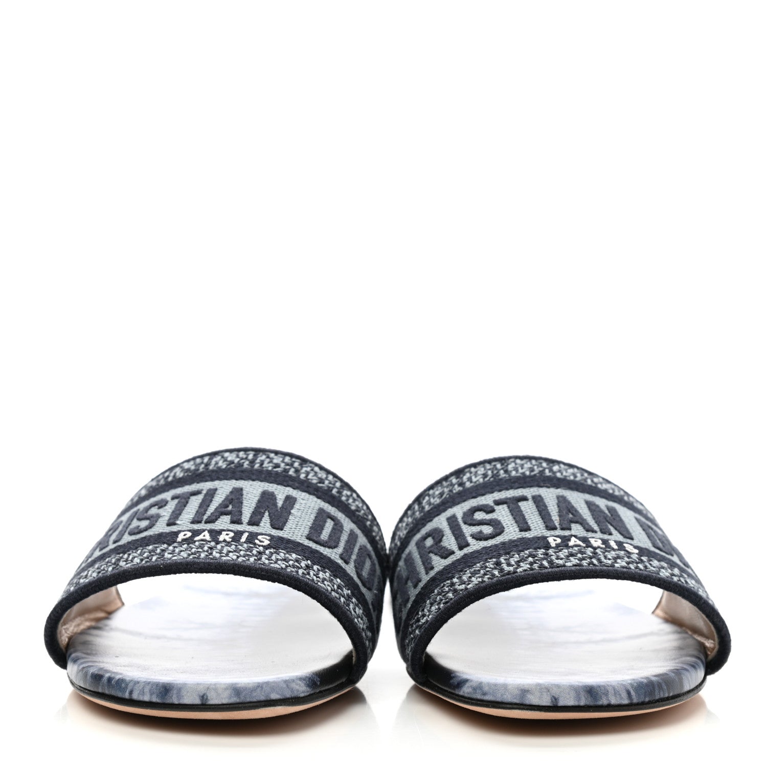 Christian Dior Canvas Tie and Dior Embroidered Dway Flat Slide Sandals 37.5 Denim 2 of 10