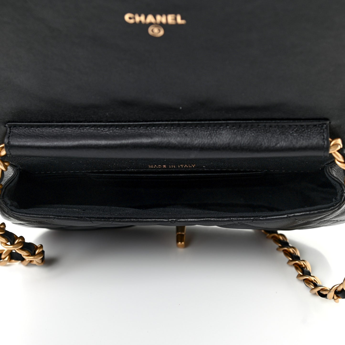 Calfskin Quilted Coco Mail Clutch With Chain Black