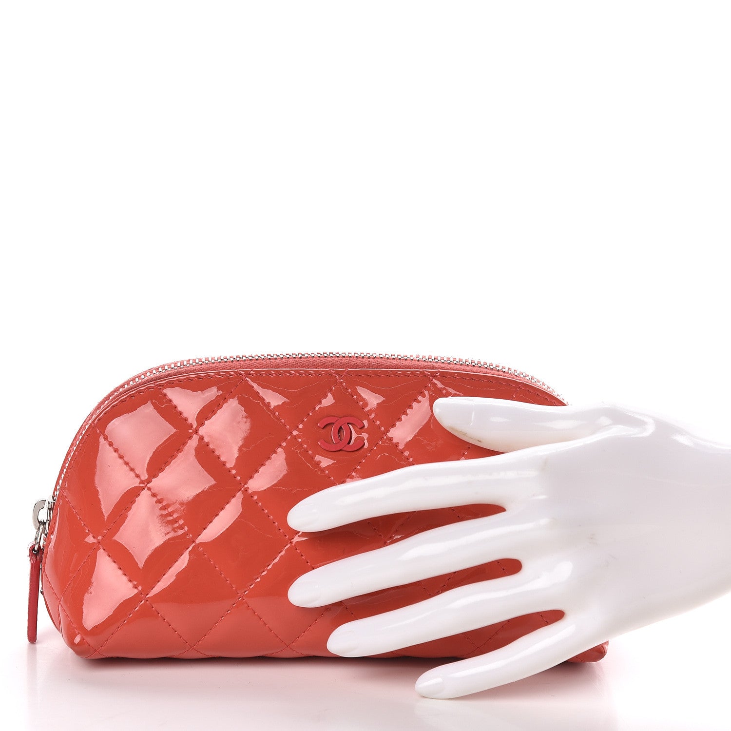 Chanel Patent Quilted Cosmetic Case Coral 2 of 8