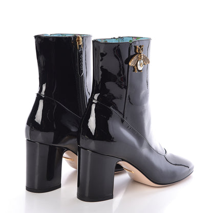 Gucci Patent Calfskin GG Lois Bee Ankle Booties 36.5 Black 4 of 8