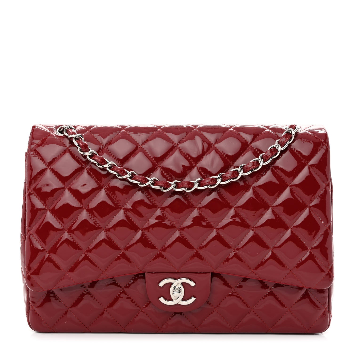 Chanel Patent Quilted Maxi Double Flap Red 1 of 13