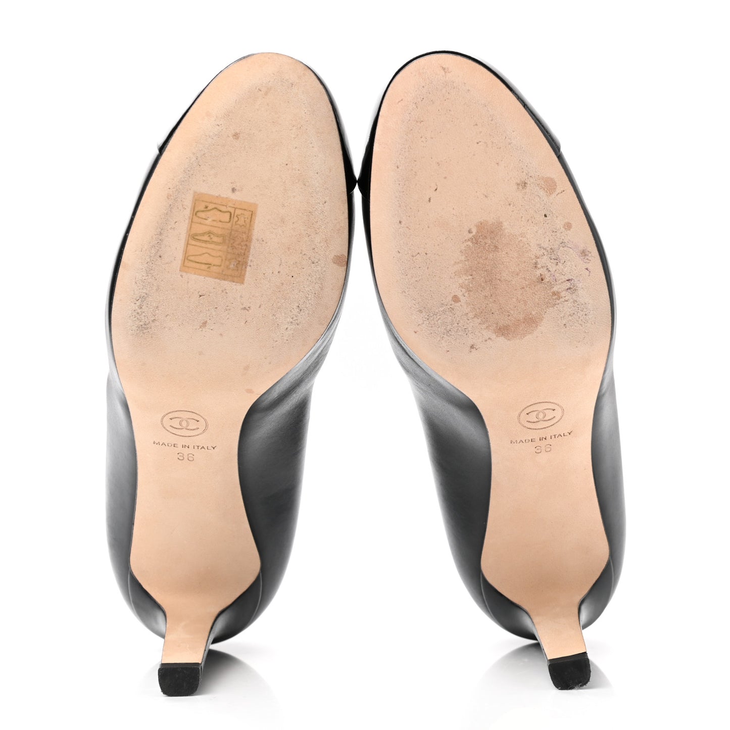 Lambskin Patent Calfskin Cap Toe CC Pumps 36 Black