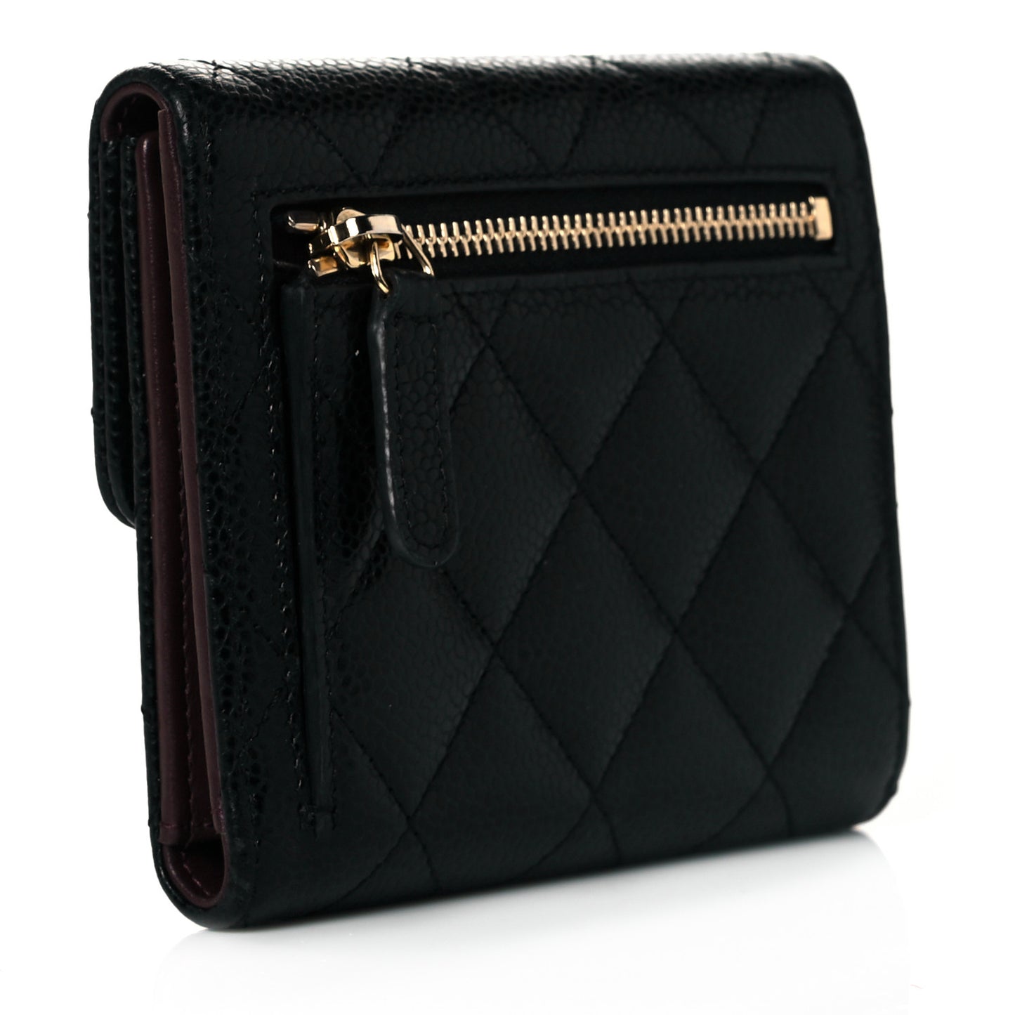 Caviar Quilted Compact Flap Wallet Black