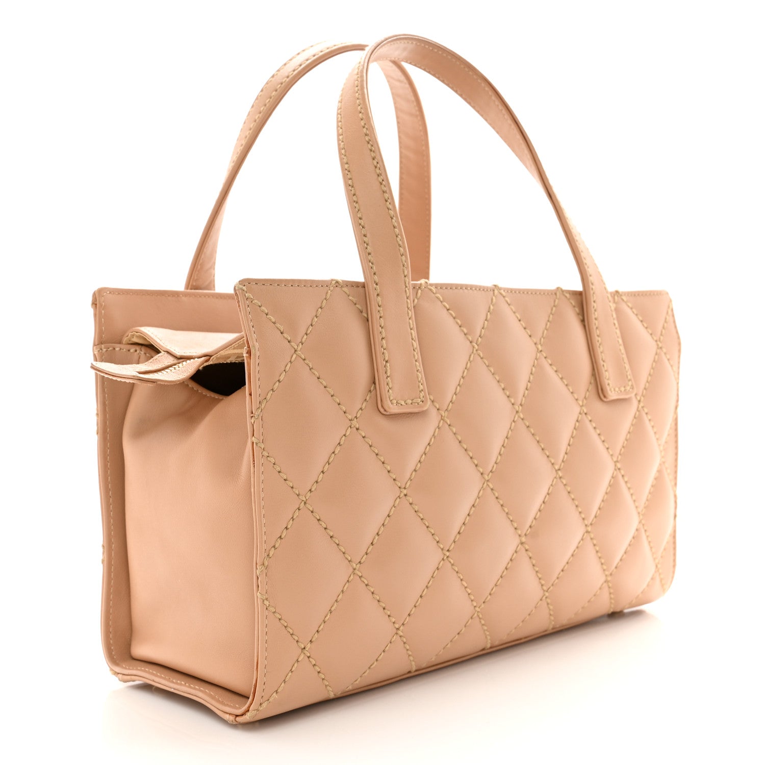 Chanel Calfskin Wild Stitch Small Tote Beige 3 of 16