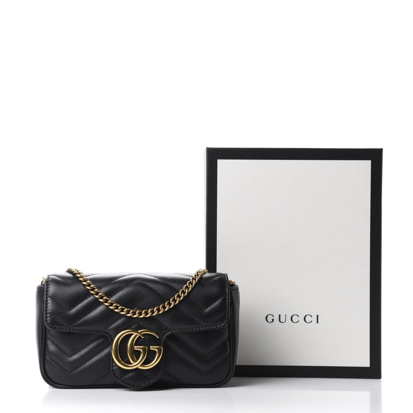 Calfskin Matelasse Super Mini GG Marmont Shoulder Bag Black