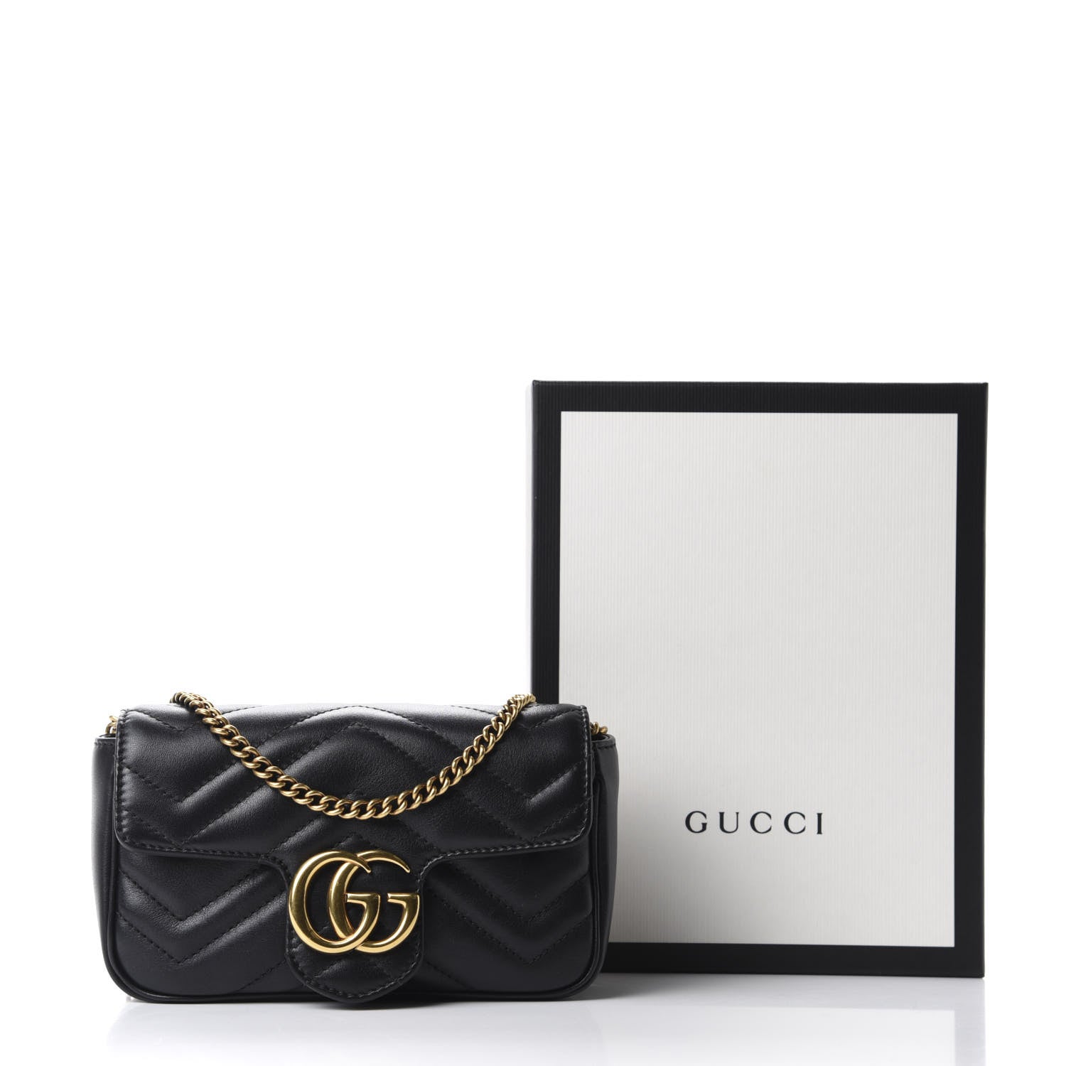 Gucci Calfskin Matelasse Super Mini GG Marmont Shoulder Bag Black 11 of 11