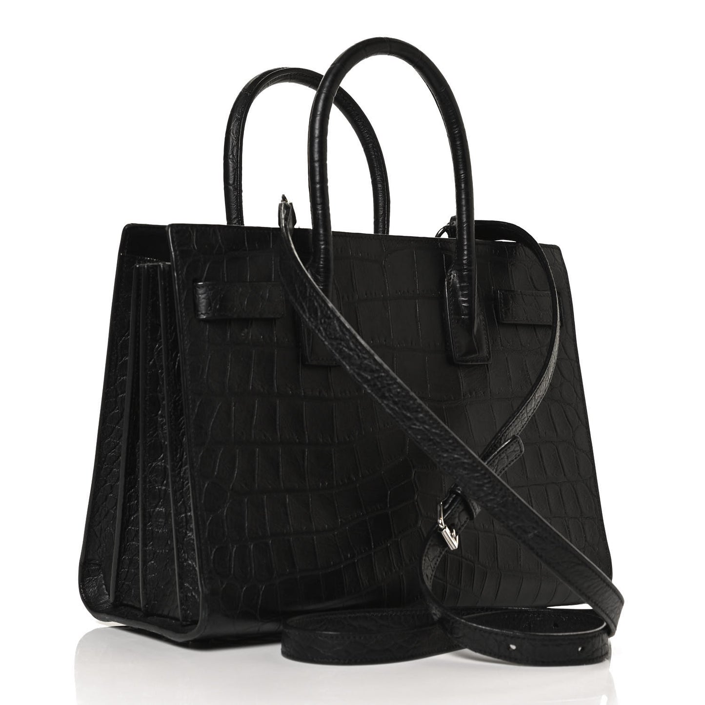 Calfskin Crocodile Embossed Baby Sac De Jour Black