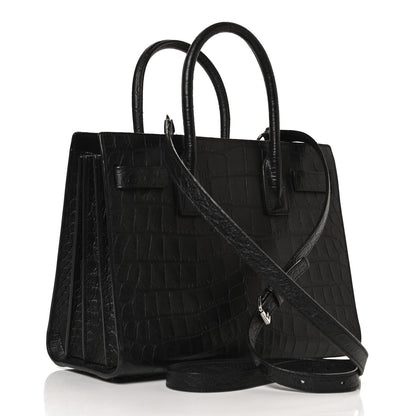 Saint Laurent Calfskin Crocodile Embossed Baby Sac De Jour Black 3 of 14