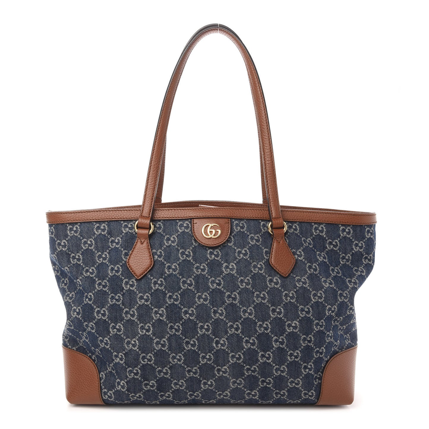New Denim GG Monogram Medium Ophidia Shopping Tote Blue Tea Cuir