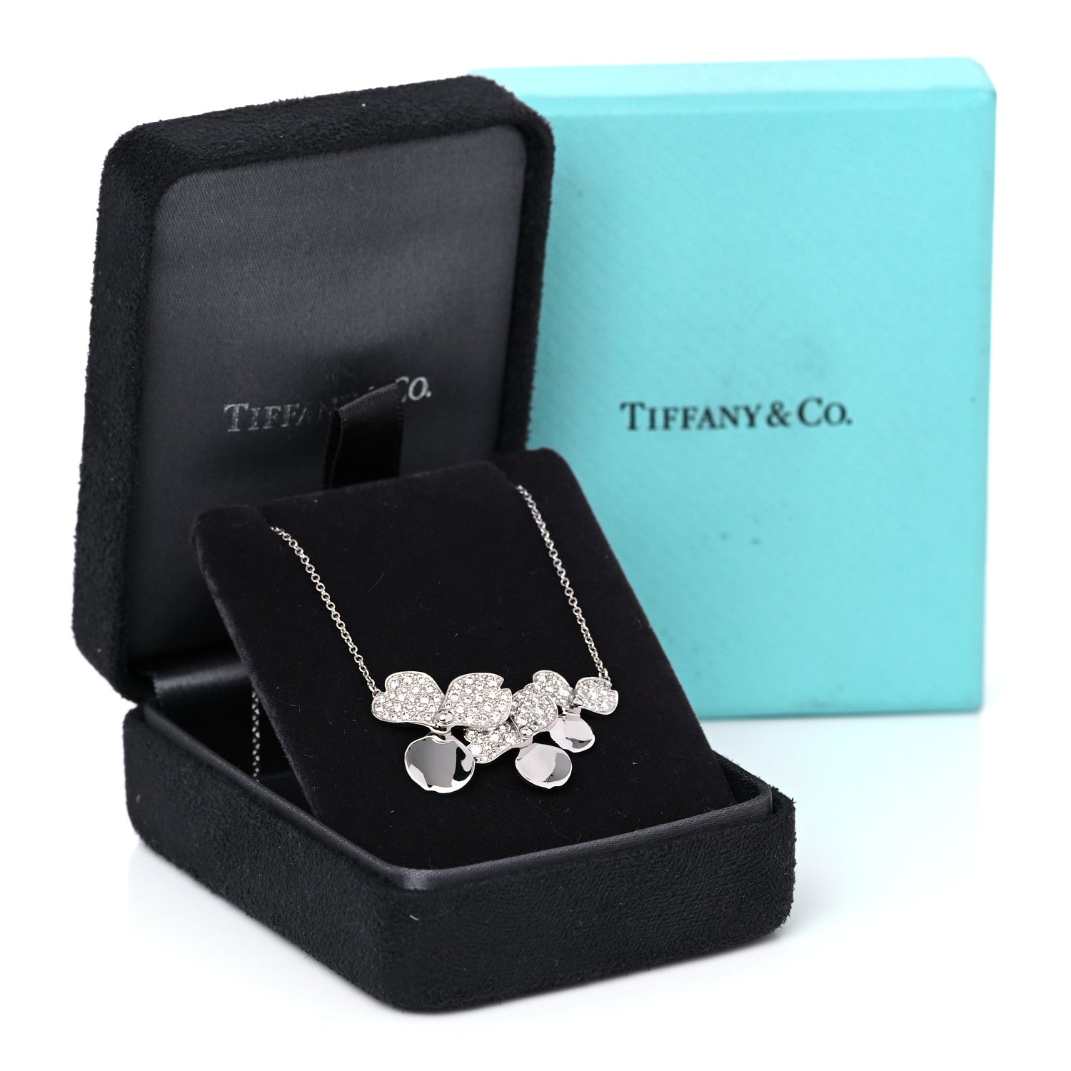 Tiffany Platinum Diamond Mini Paper Flowers Cluster Pendant Necklace 6 of 6