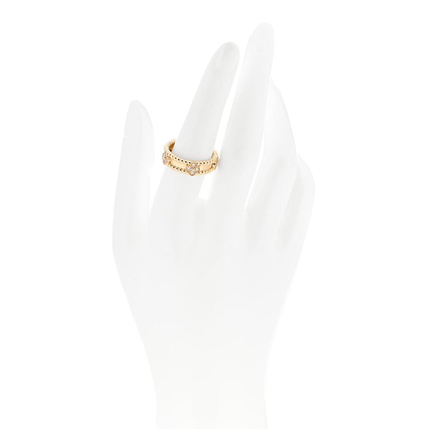 18K Yellow Gold Diamond Sweet Perlee Clovers Ring 55 7.25