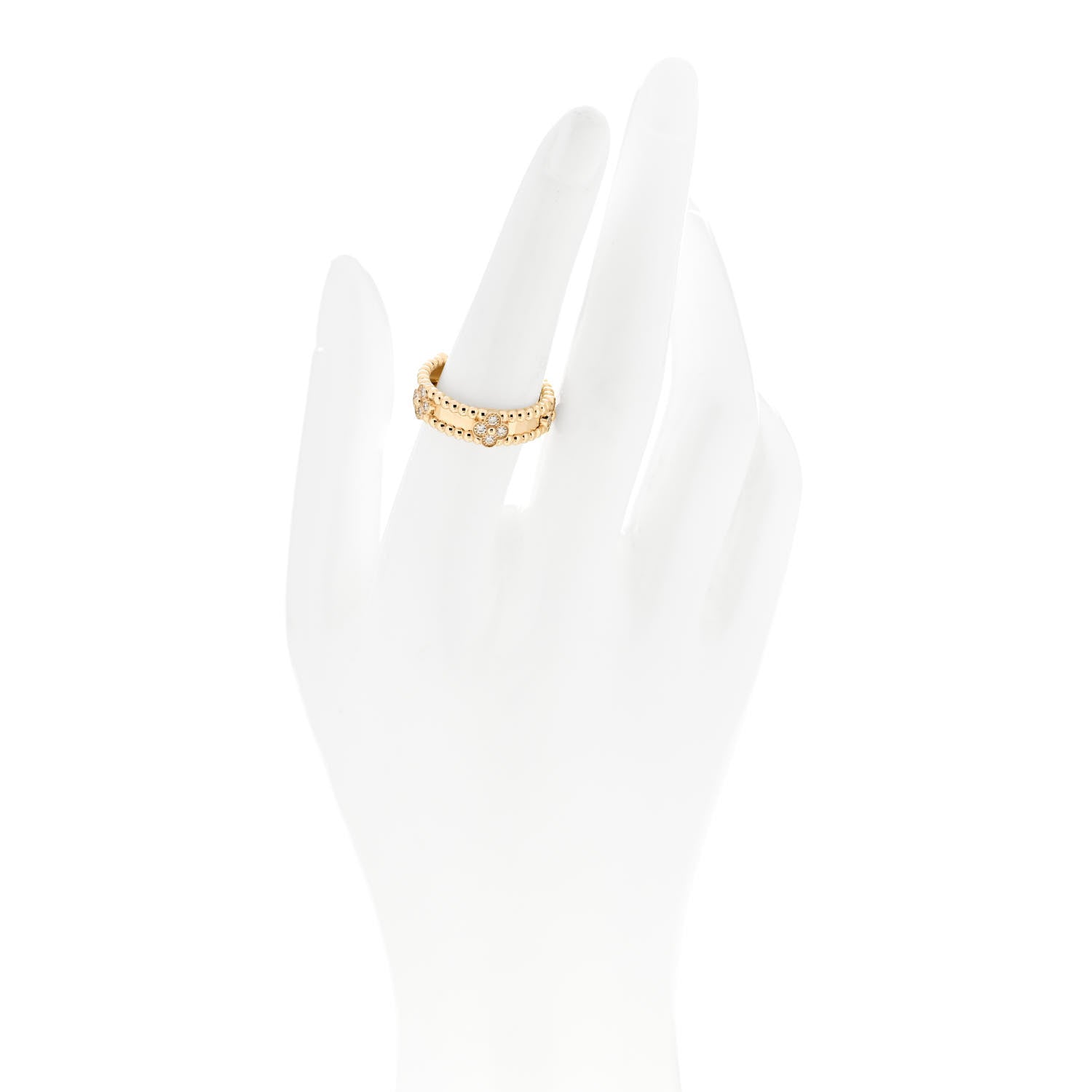 Van Cleef & Arpels 18K Yellow Gold Diamond Sweet Perlee Clovers Ring 55 7.25 2 of 5