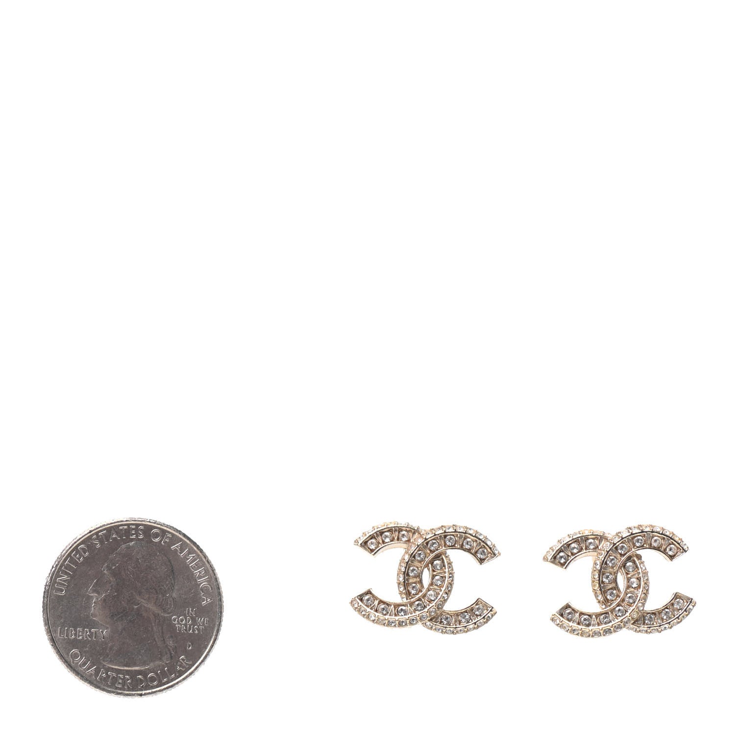 Chanel Crystal Timeless CC Earrings Light Gold 2 of 4
