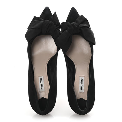 Miu Miu Suede Grossgrain Bow Kitten Heel Pump 39.5 Black 2 of 8